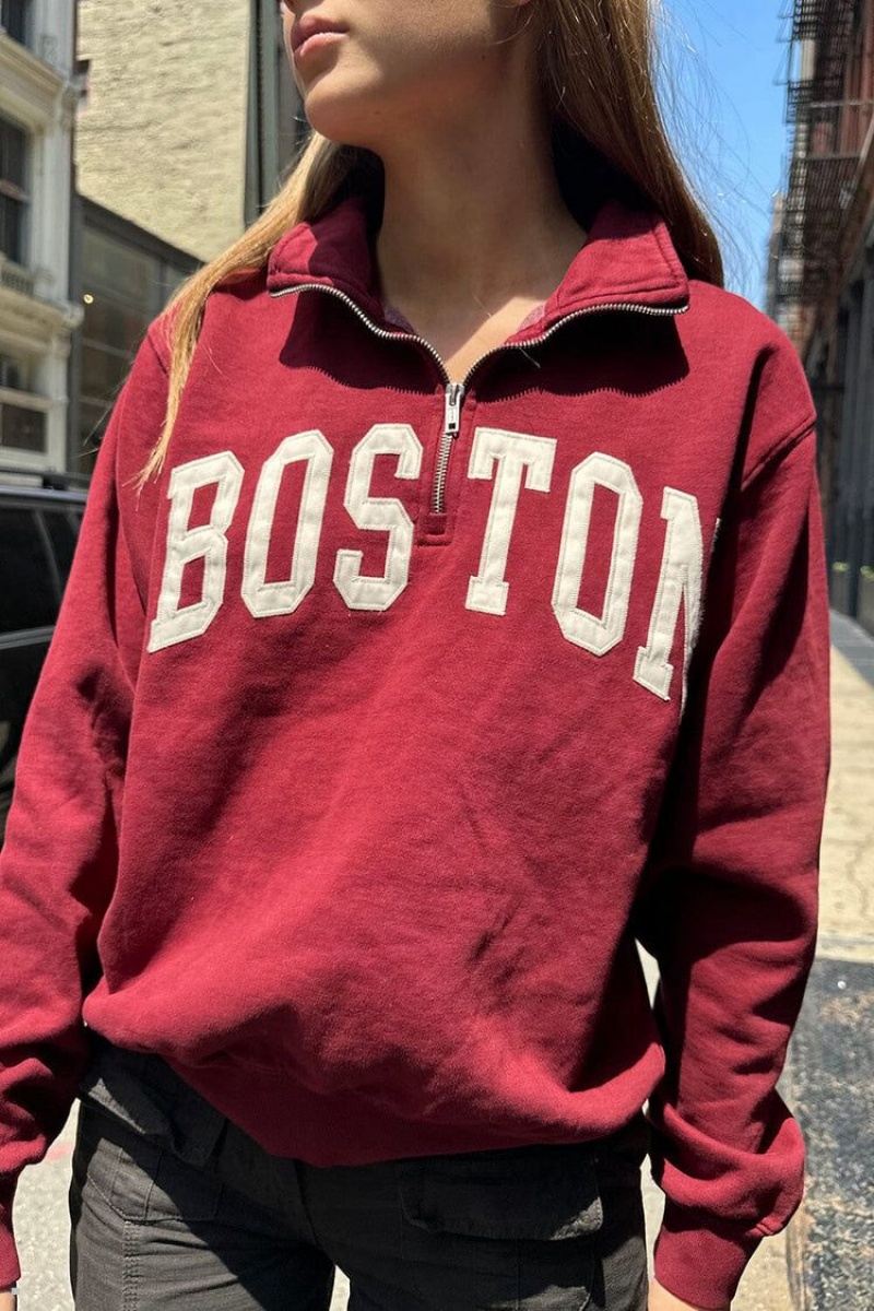 Sweatshirt Brandy Melville Misty Boston Bordeaux | FSC-73888269